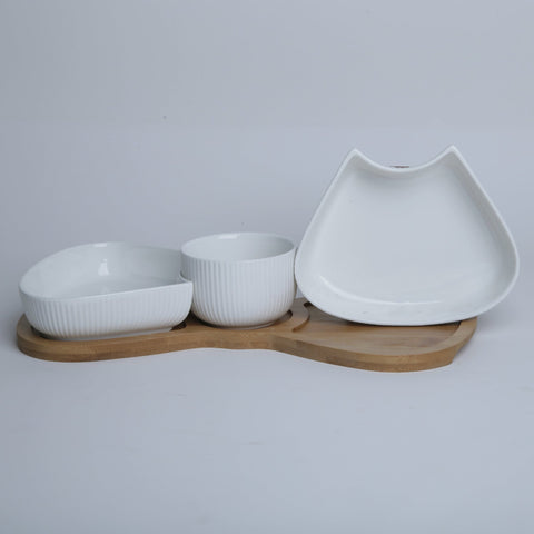 Serving Dish Set With Bamboo Wooden Base - Needs Store