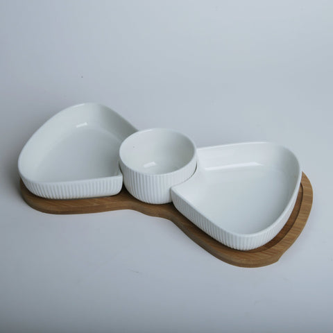 Serving Dish Set With Bamboo Wooden Base - Needs Store