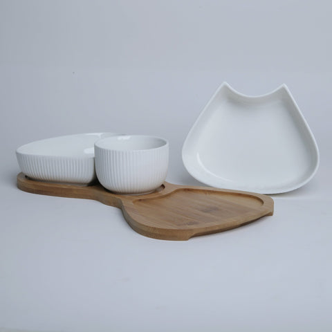 Serving Dish Set With Bamboo Wooden Base - Needs Store