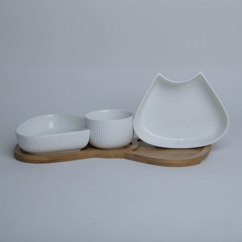Serving Dish Set With Bamboo Wooden Base - Needs Store