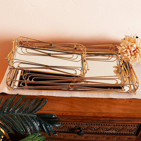 Set of 3 Gold Mirror Vanity Tray With Spiral Border | Organizer Tray | Décor Tray - Needs Store