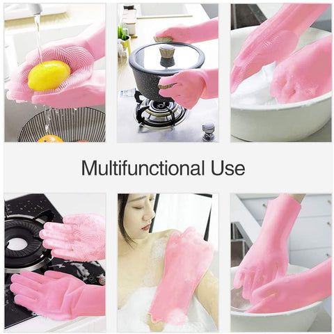 Silicone Dishwashing Gloves, Pair of Rubber Scrubbing Gloves for Dishes, Wash Cleaning Gloves with Sponge Scrubbers for Washing Kitchen, Bathroom, Car - Needs Store