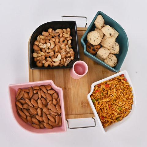 Snack Serving Tray with Wooden Base- 04 Compartments - Needs Store