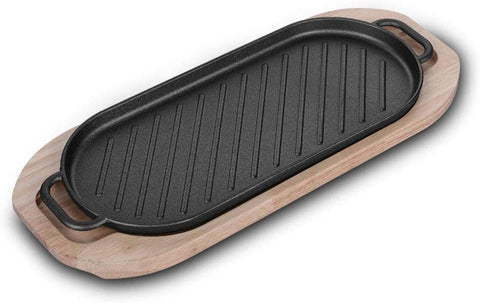 Steak Cast Iron Pan / Grill Pan /Cooking Plate with Wooden Tray - Needs Store