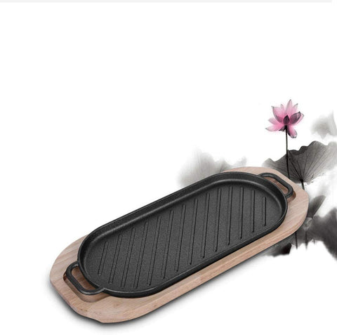 Steak Cast Iron Pan / Grill Pan /Cooking Plate with Wooden Tray - Needs Store