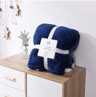 STRIPED SHERPA BLANKET - ELECTRIC BLUE (BOTH SIDES) - KING (79inch*91inch) - Needs Store