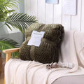STRIPED SHERPA BLANKET - MOSS GREEN (BOTH SIDES) - KING Size Blankets in Pakistan - Needs Store
