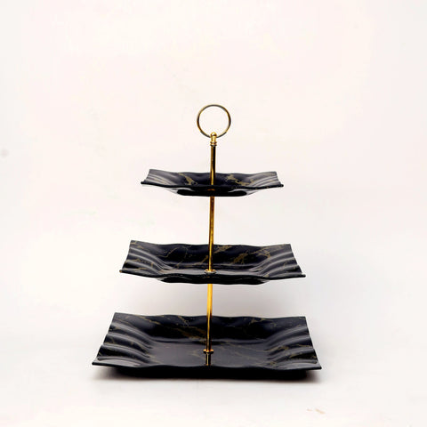 Three Tier Marble Serving Platter & Cake Stand - Black & Gold - Needs Store