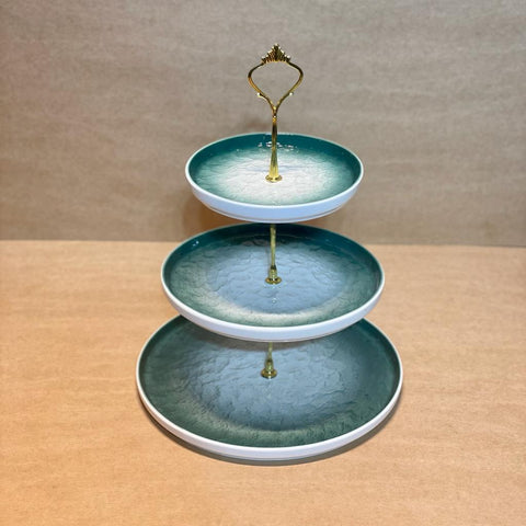Three Tier Porcelain Serving Platter | Decor Tray - Green | Brown | Gray - Needs Store