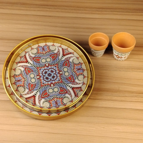 Traditional Design Round Serving Tray | Set of 2 (Multicolored) - Needs Store