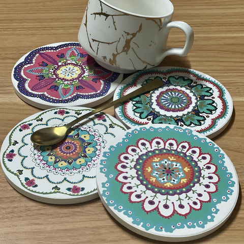 Turkish Art Tea Coasters with Cork Base - Set of 06 Coasters - Needs Store