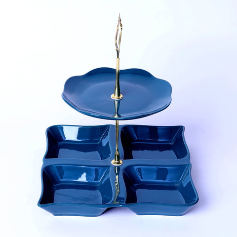 Two Tier Snacks Serving Dish - Blue Tea Time Serving Platter - Needs Store
