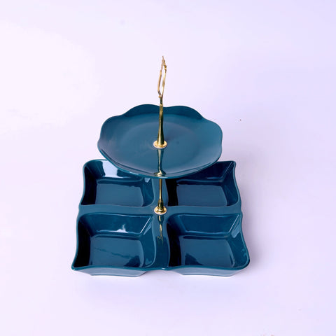 Two Tier Snacks Serving Dish - Blue Tea Time Serving Platter - Needs Store