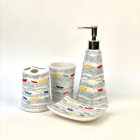 Wave Pattern Bathroom Accessories Set - 4 pcs | Resin Bathroom Set - Needs Store