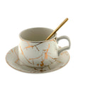 White & Gold Coffee/Tea Mug with Saucer & Spoon - Needs Store