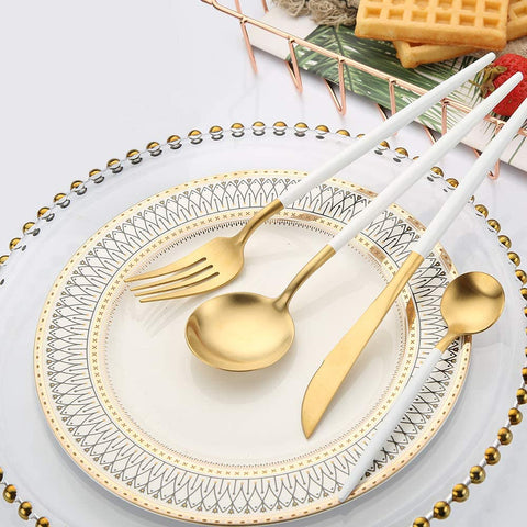 White & Gold Stainless Steel Cutlery Set - 4 pcs - Needs Store