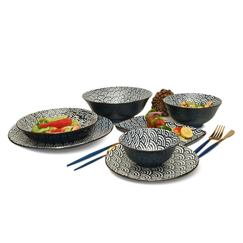 Complete White Mikasa Seigaiha Border Dinner Serving Set - Serving Tableware for 06 - Needs Store