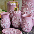 White n Pink Embossed Bathroom Set | Bathroom Accessories | Tumblers Set - 6 pcs - Needs Store