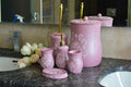 White n Pink Embossed Bathroom Set | Bathroom Accessories | Tumblers Set - 6 pcs - Needs Store
